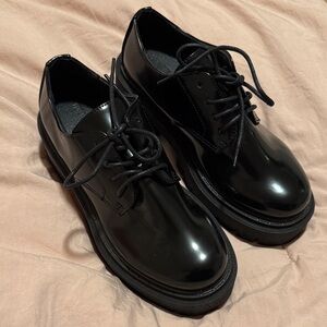 Black Faux Leather Oxford Shoes